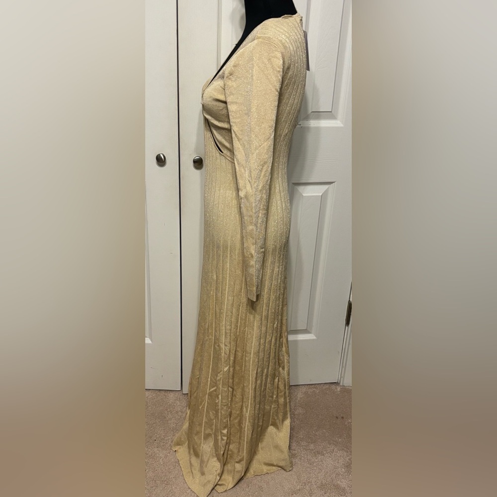 Michael Kors Gold Long Sleeve Maxi Knit Dress - Picture 6 of 11